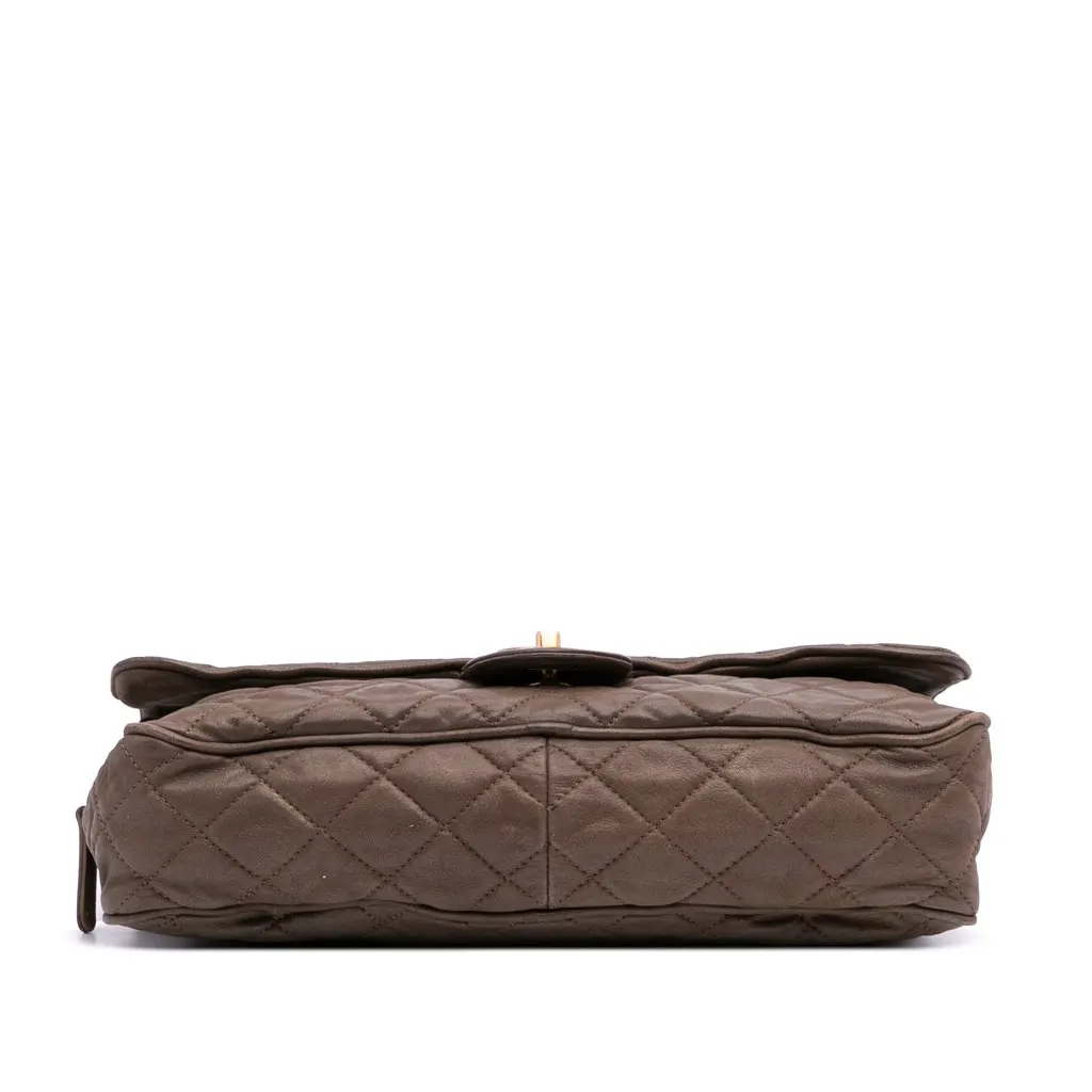 Chanel Large Quilted Iridescent Calfskin Shiva Flap Brown Leather Good - Inside View