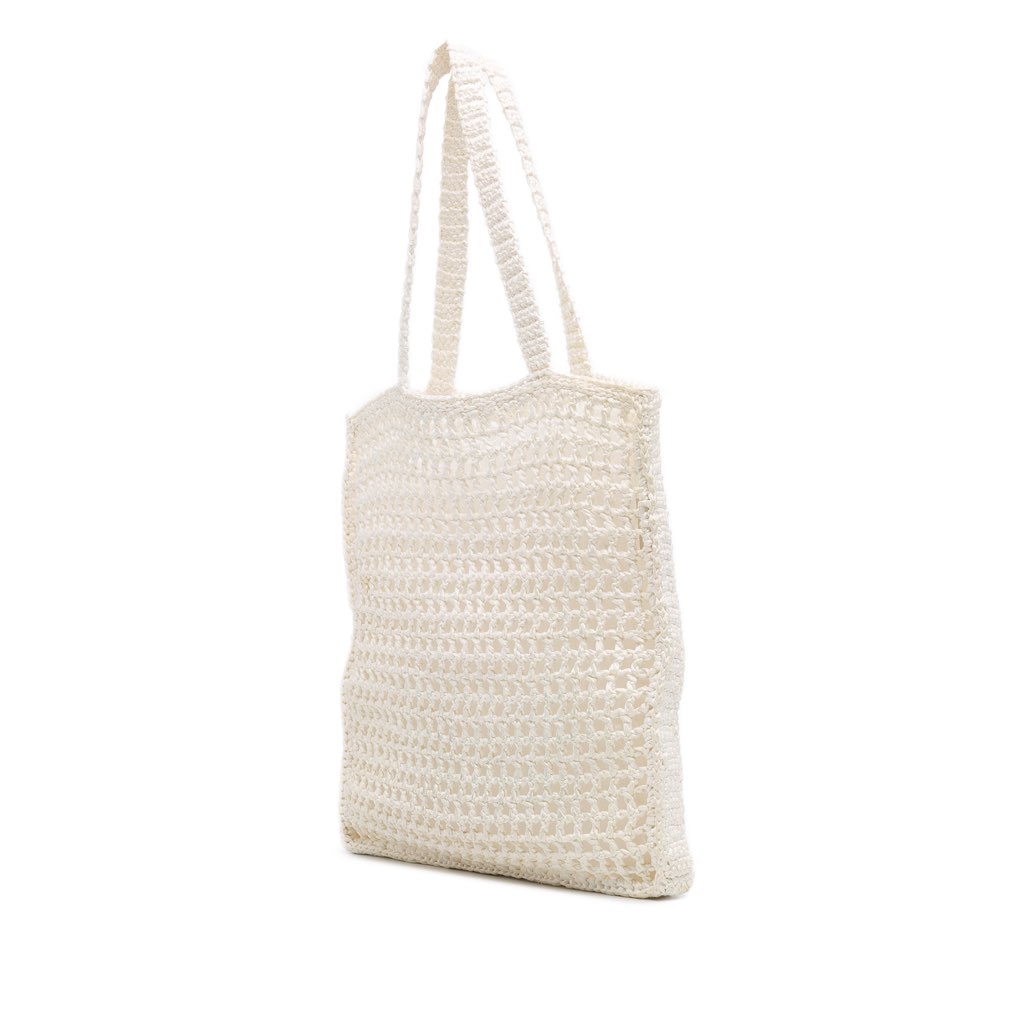 Prada Raffia Effect Crochet Logo Embroidered Tote - Back view