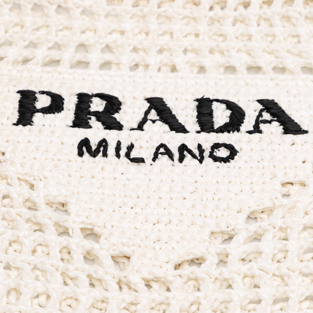 Prada Raffia Effect Crochet Logo Embroidered Tote - Side view