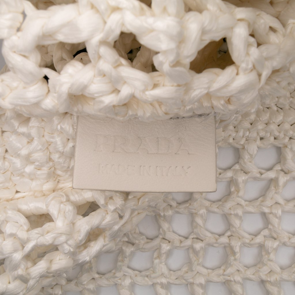 Prada Raffia Effect Crochet Logo Embroidered Tote - Detail 1