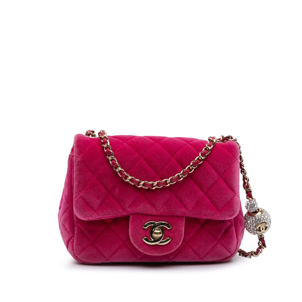 Chanel Mini Square Classic Velvet Pearl Crush Single Flap