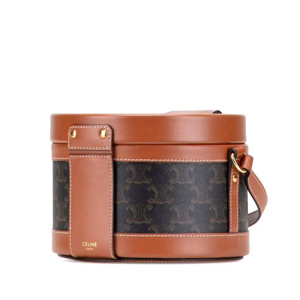 Celine Medium Triomphe Coated Canvas Tambour Crossbody Brown Canvas Very good - Back View