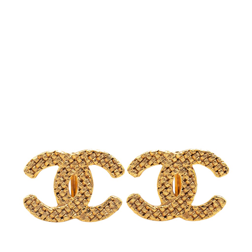 Chanel Gold Plated CC Woven Clip On Earrings