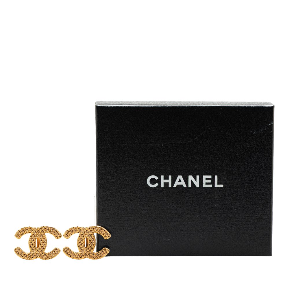 Chanel Gold Plated CC Woven Clip On Earrings - 5