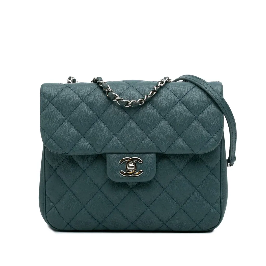 Chanel Medium Quilted Caviar Urban Companion Flap Blue Leather Good - Front View