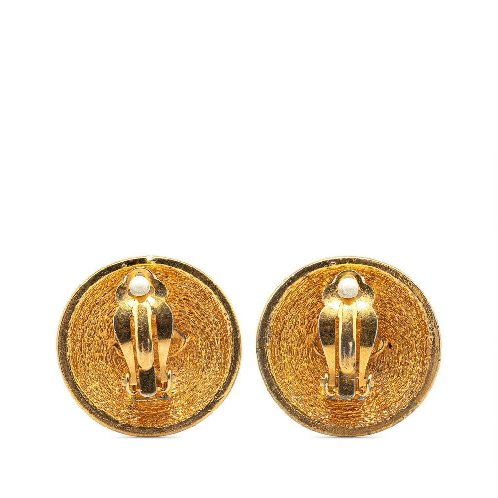 Chanel Gold Plated CC Quilted Clip On Earrings - 2