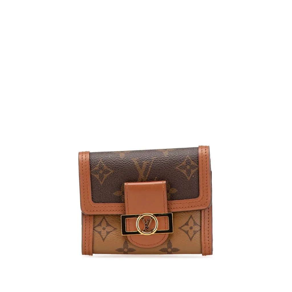 Louis Vuitton Monogram Reverse Dauphine Compact Wallet Brown Canvas Good - Front View