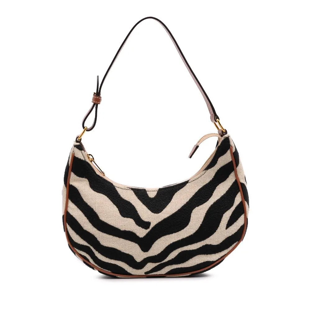 Celine Zebra Print Canvas Ava Shoulder Bag Brown Canvas Good - Front View