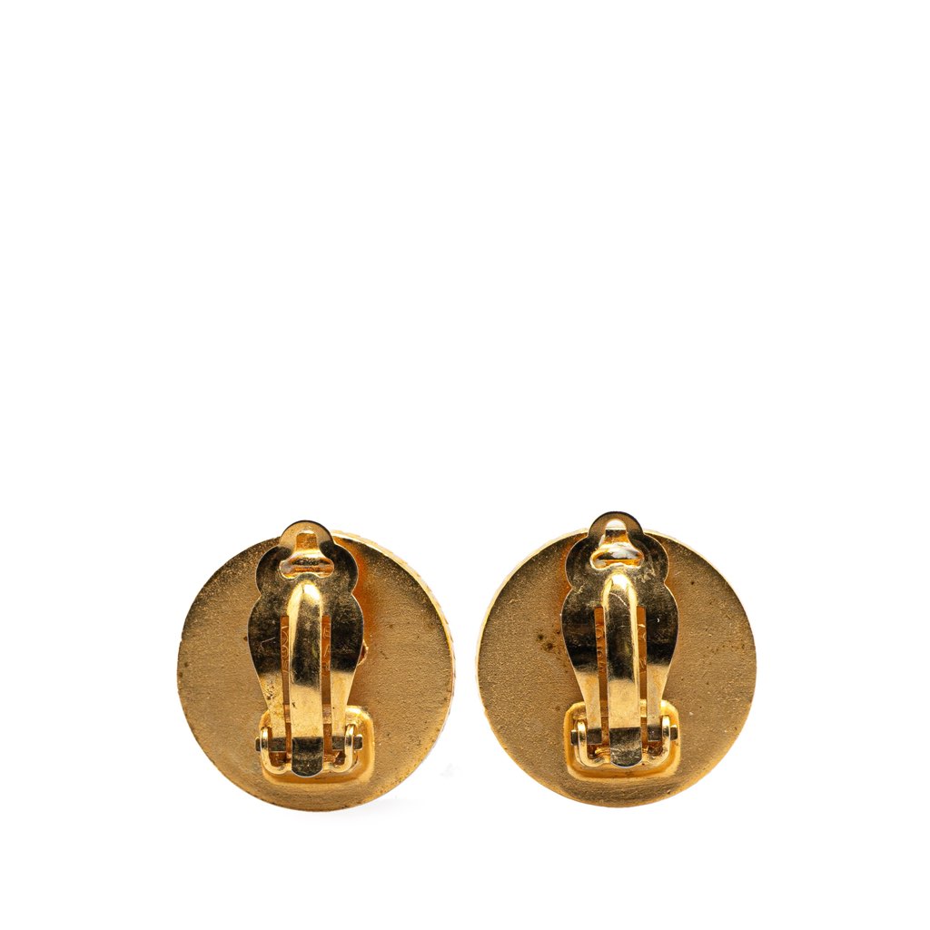 Chanel Gold Plated Acrylic CC Button Clip On Earrings - 2