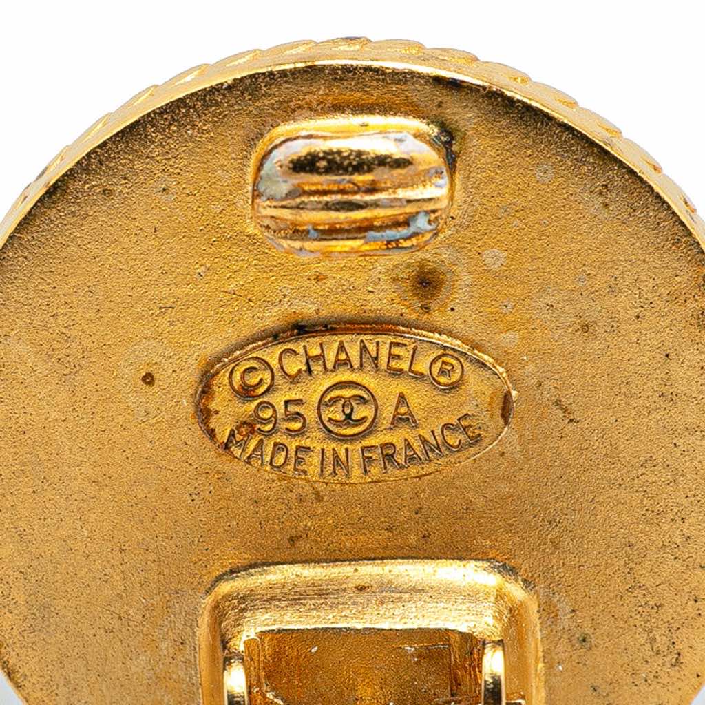 Chanel Gold Plated Acrylic CC Button Clip On Earrings - 3