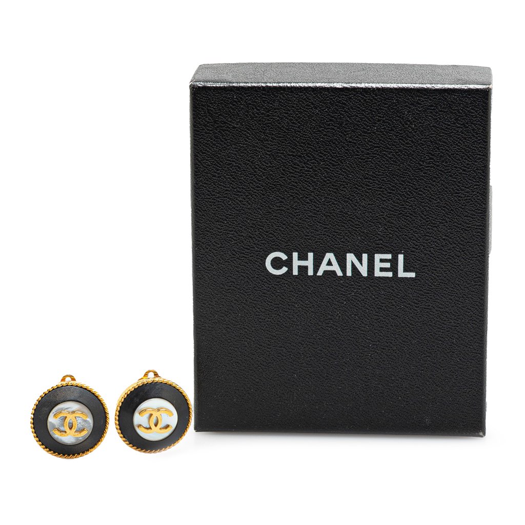 Chanel Gold Plated Acrylic CC Button Clip On Earrings - 4