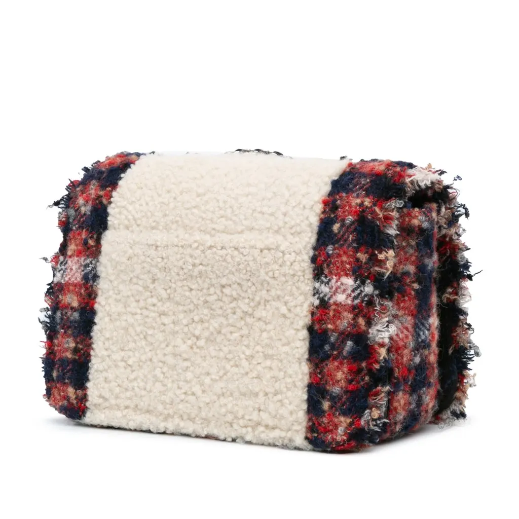 Chanel CC Tweed and Shearling Single Flap MultiColor Tweed Good - Back View