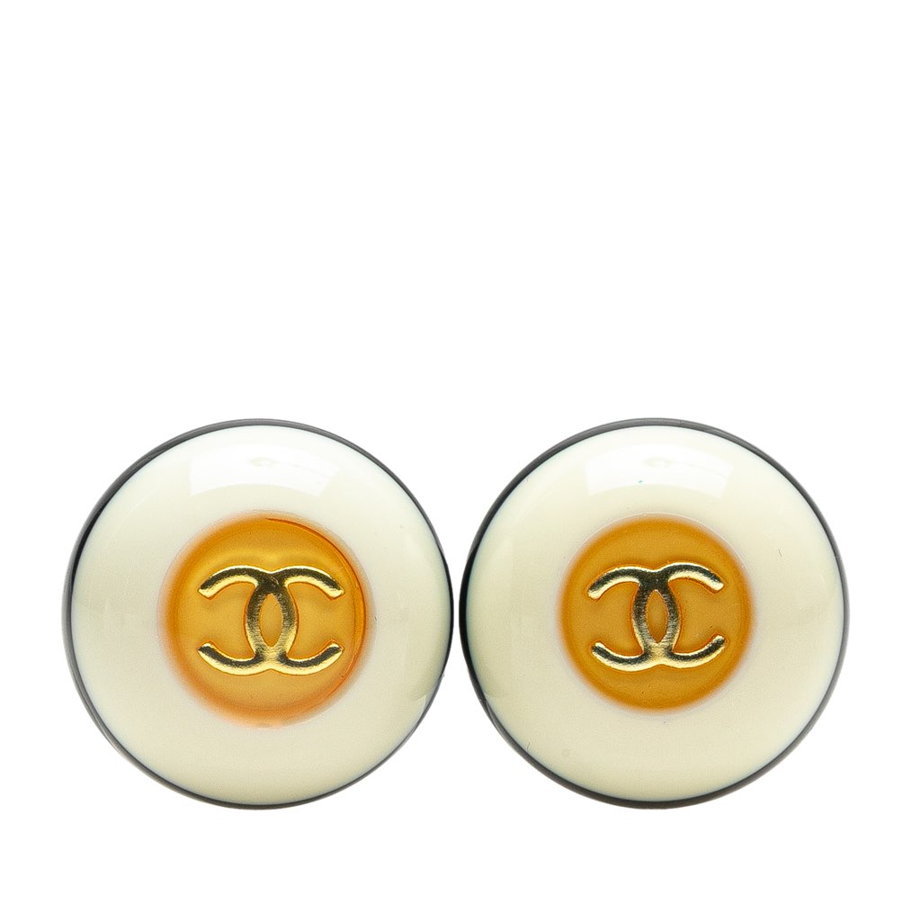Chanel Resin CC Button Clip on Earrings