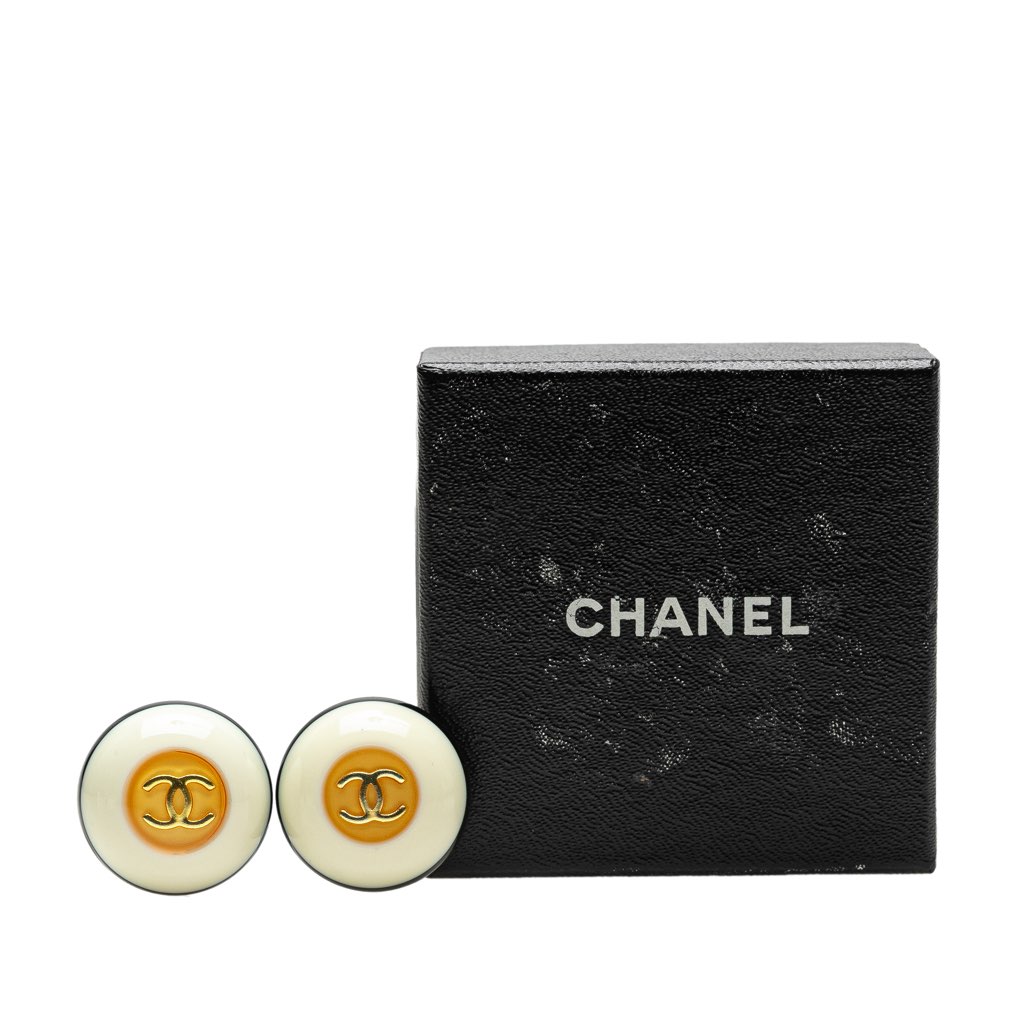 Chanel Resin CC Button Clip on Earrings - 4