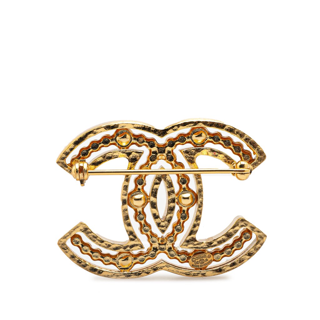 Chanel Gold Plated Faux Pearl CC Brooch - 2