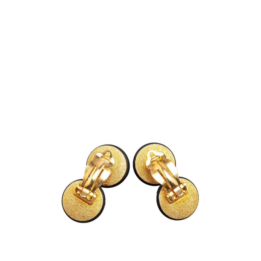 Chanel Gold Plated Enamel CC Double Disc Clip On Earrings - Back view