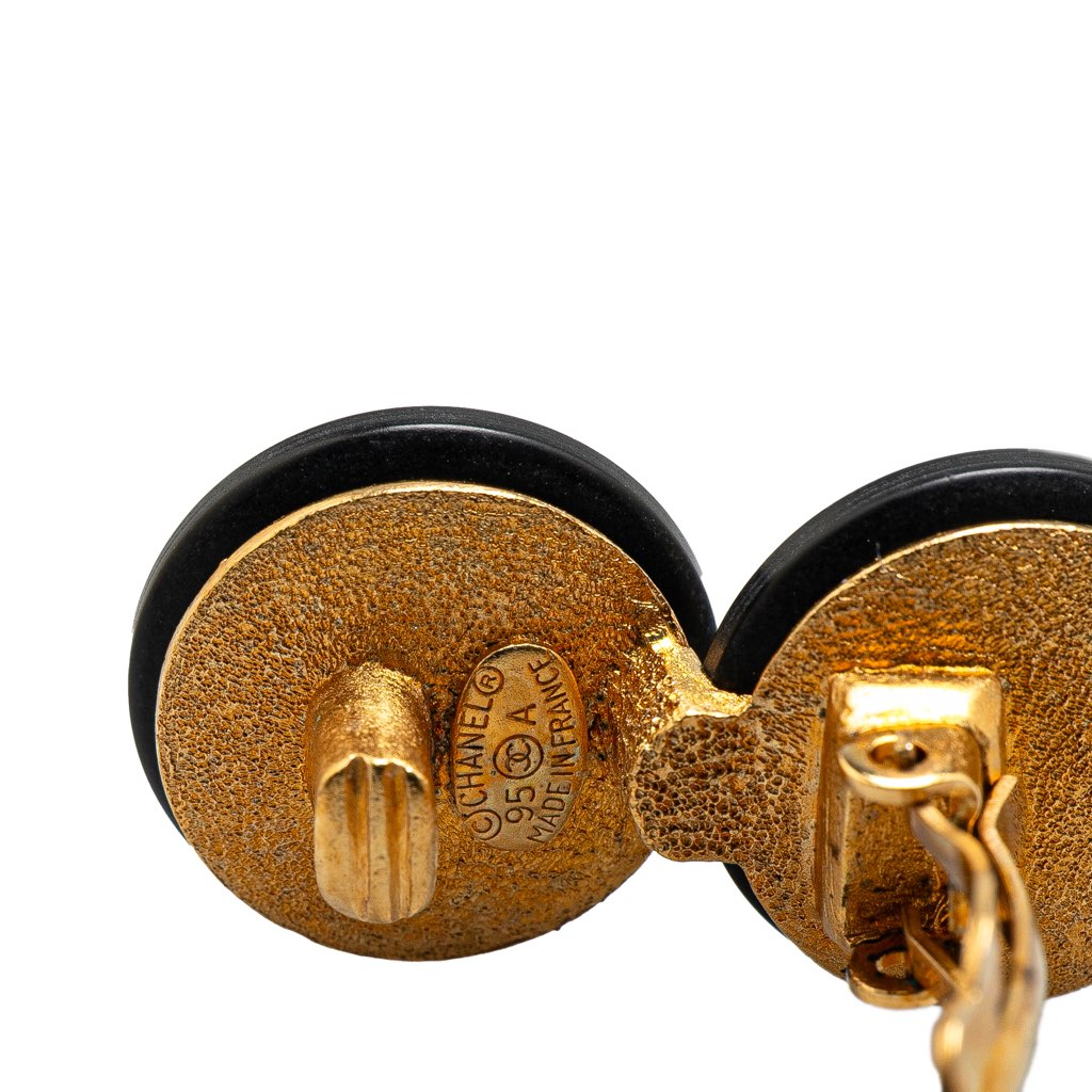 Chanel Gold Plated Enamel CC Double Disc Clip On Earrings - Image 6