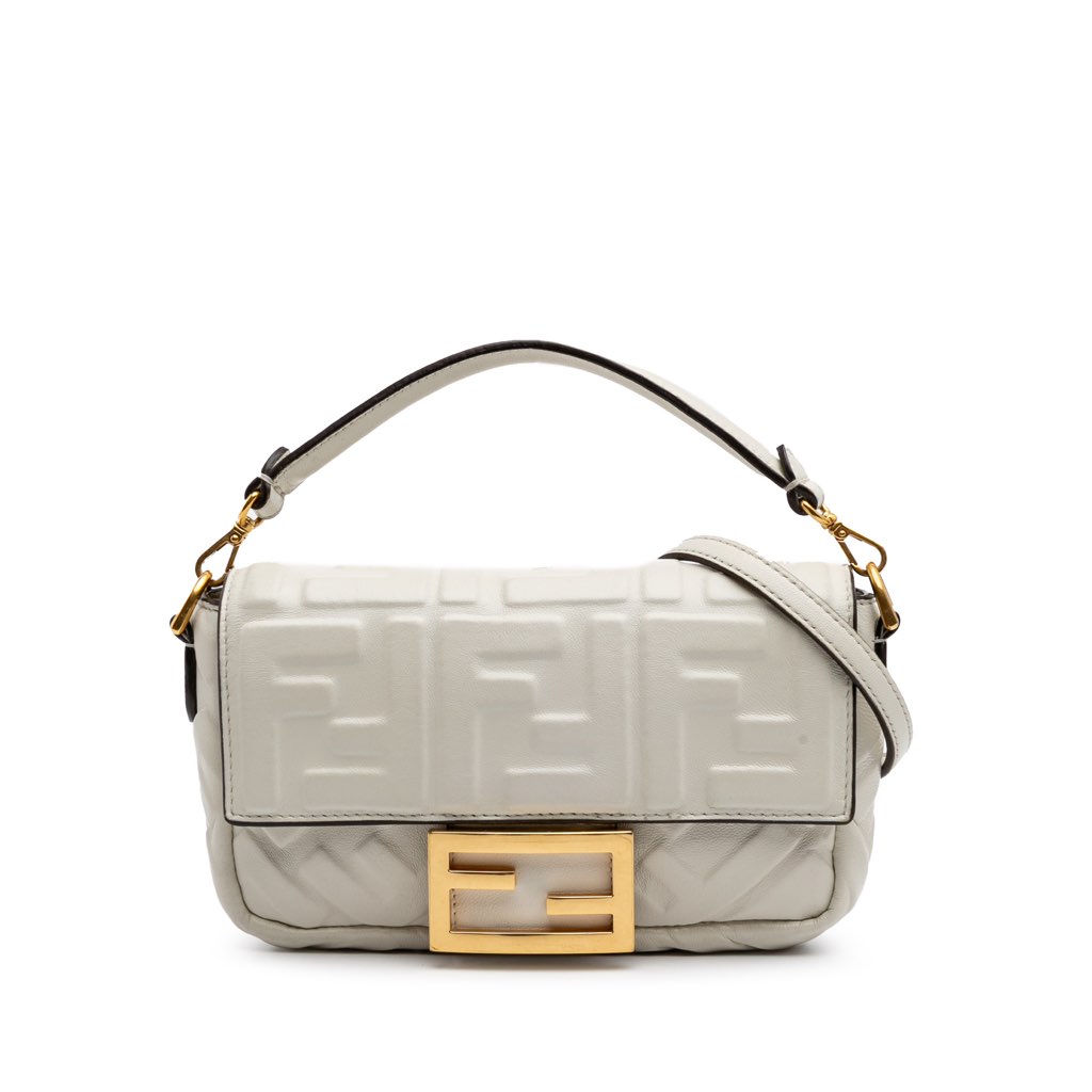 Fendi Mini Zucca Embossed Leather Baguette Satchel