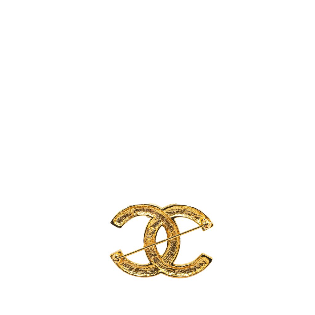 Chanel Gold Plated Rhinestone CC Brooch - 2