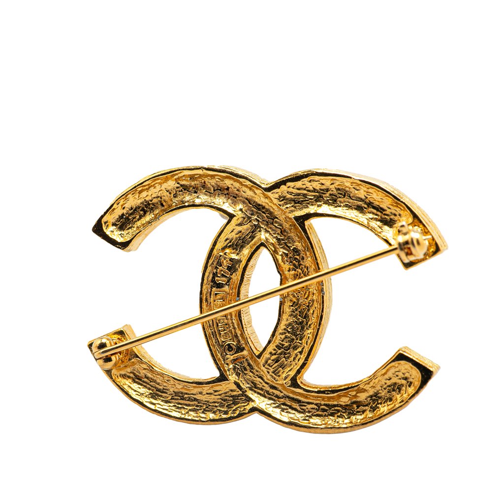 Chanel Gold Plated Rhinestone CC Brooch - 3