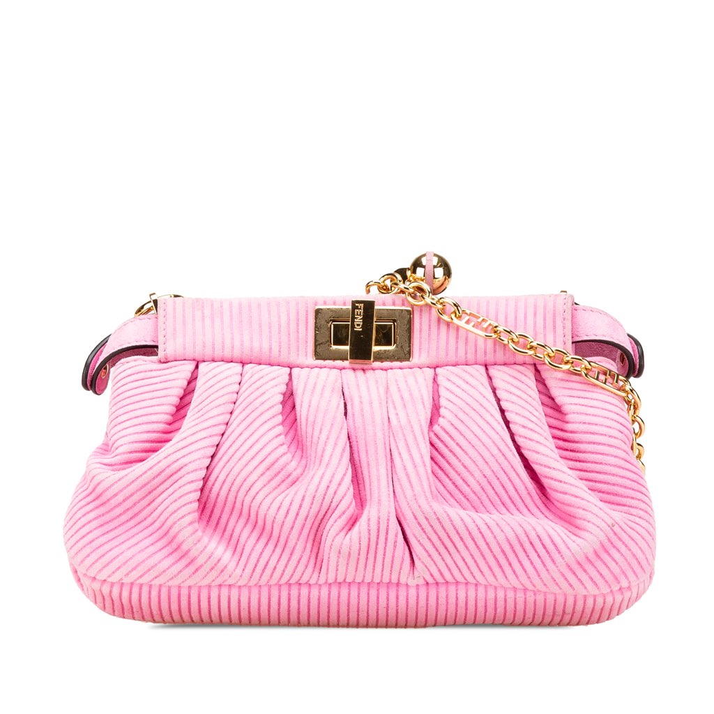 Fendi Small Embossed Suede Peekaboo Click Clutch on Chain