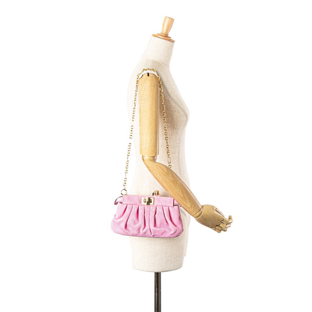 Fendi Small Embossed Suede Peekaboo Click Clutch on Chain - Image 13