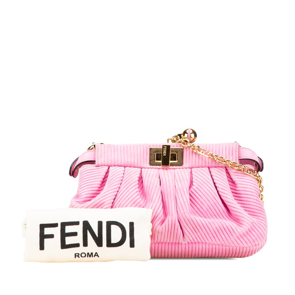 Fendi Small Embossed Suede Peekaboo Click Clutch on Chain - Image 14