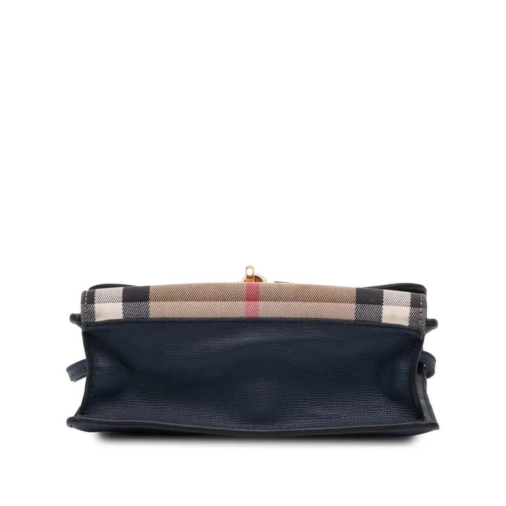 Burberry House Check Canvas and Leather Derby Macken Crossbody Blue Leather Good - Inside View