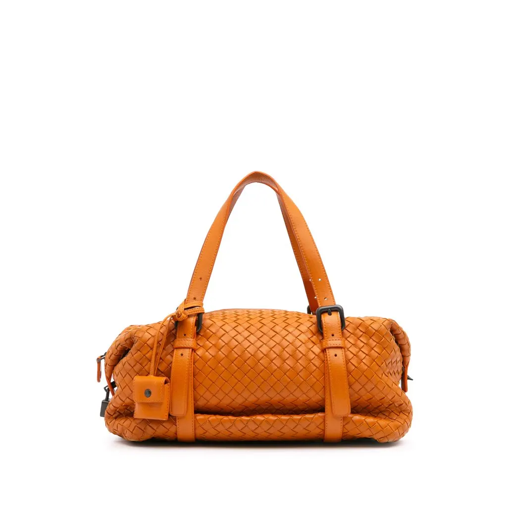 Bottega Veneta Nappa Intrecciato Montaigne Shoulder Bag Orange Leather Good - Front View