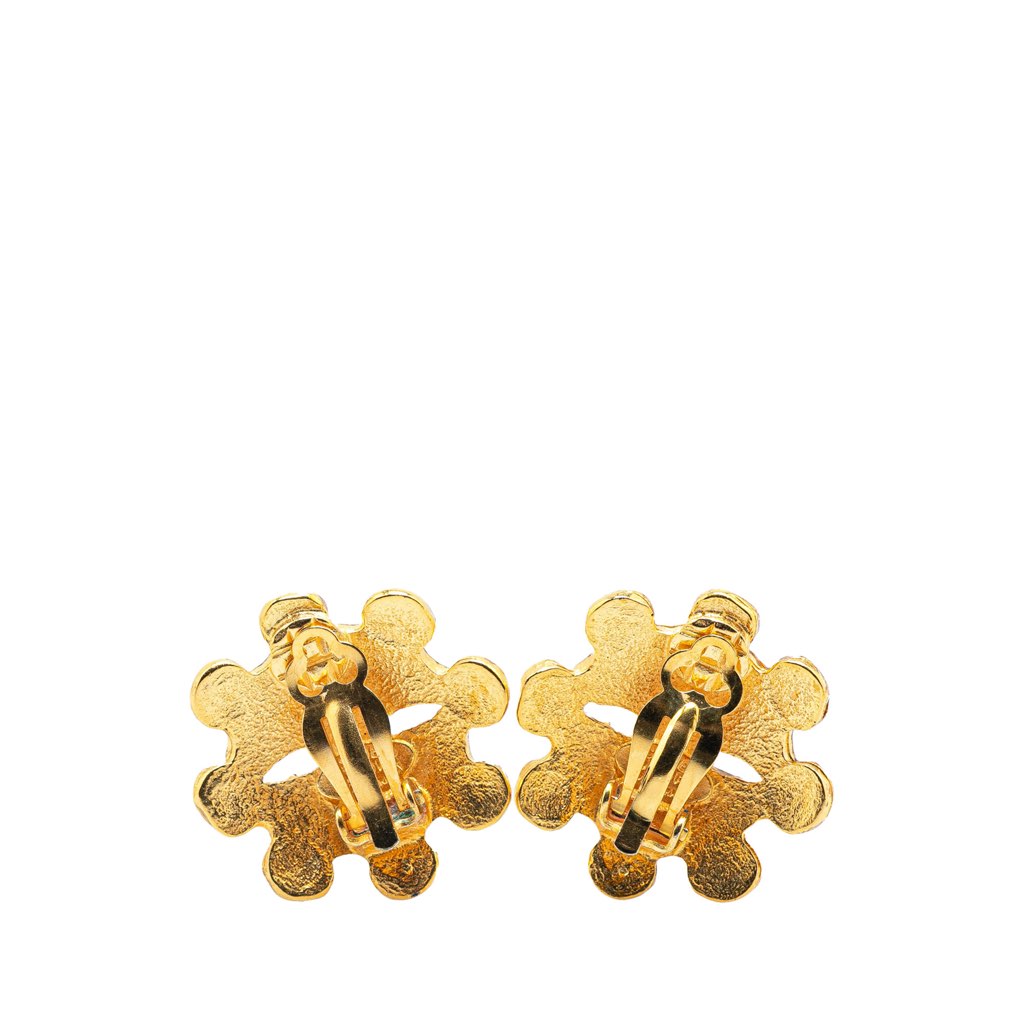 Chanel Gold Plated CC Flower Clip On Earrings - 2