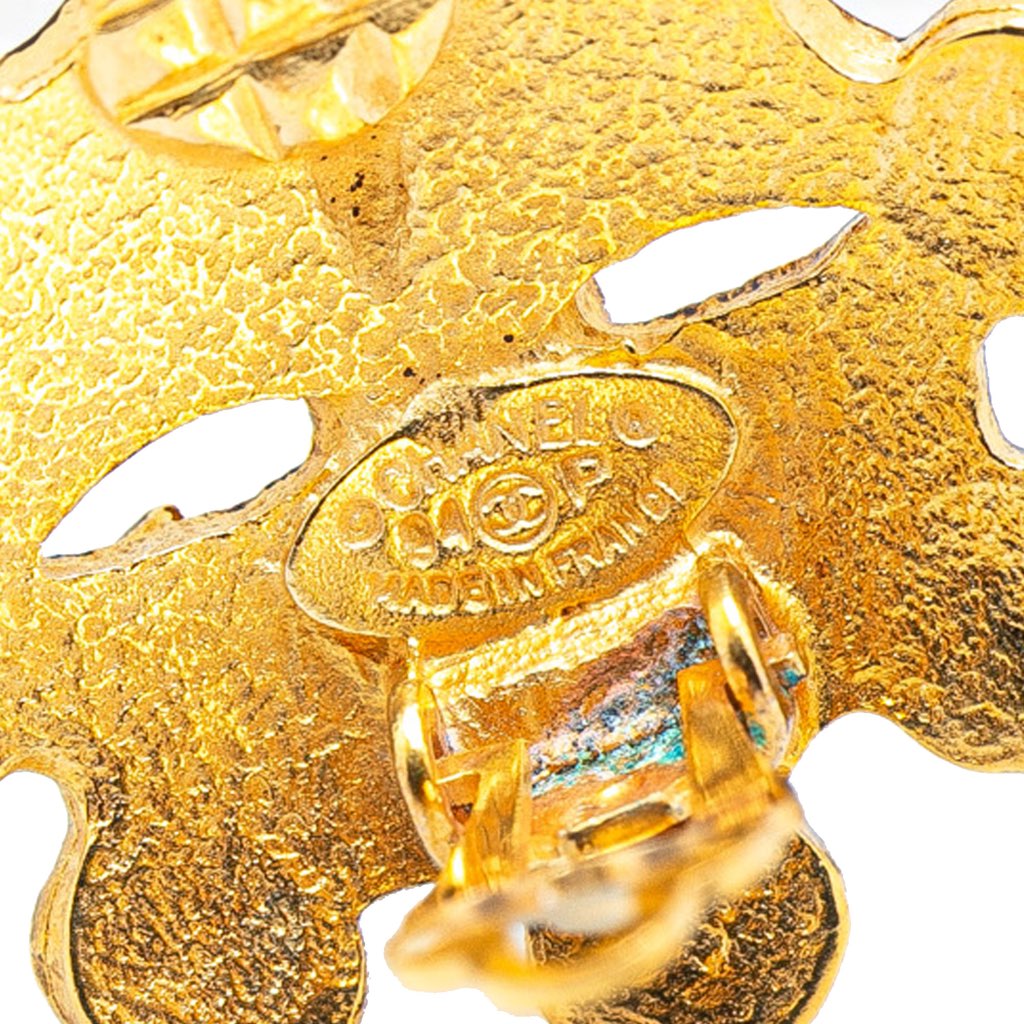 Chanel Gold Plated CC Flower Clip On Earrings - 3