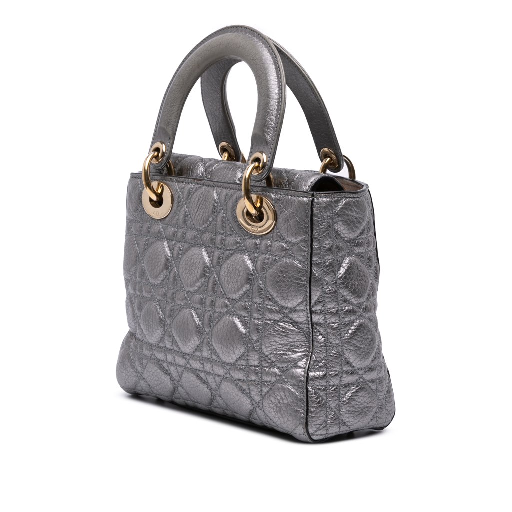 Dior Small Metallic Grained Calfskin Cannage Supple Lady Dior - Back view