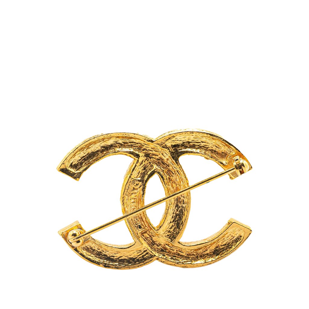 Chanel Gold Plated CC Rhinestones Turn Lock Brooch - 2