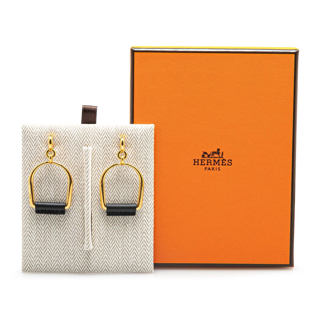 Hermès Large Gold Plated Heritage Equestre Etrier Push Back Earrings - 5