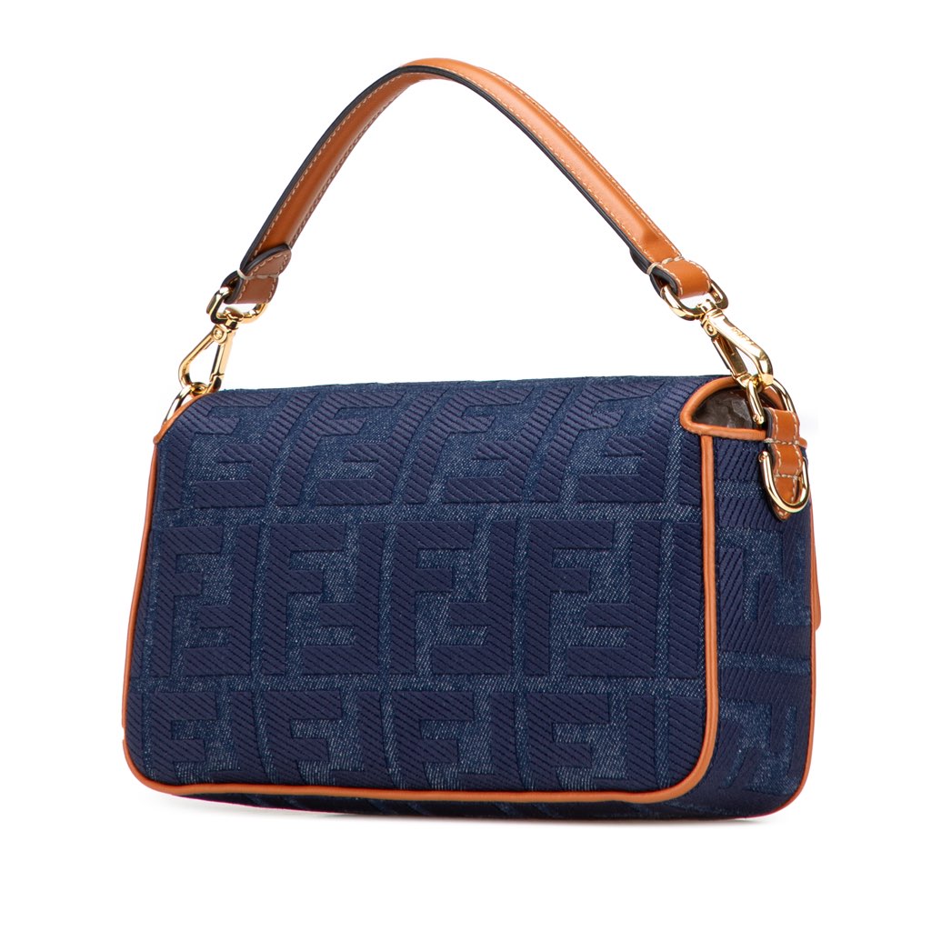 Fendi Zucca Embroidered Denim Baguette Satchel - Back view