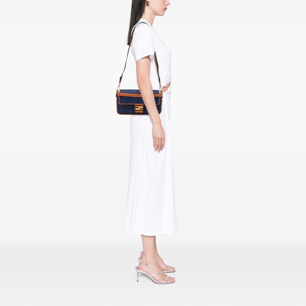 Fendi Zucca Embroidered Denim Baguette Satchel - Image 13