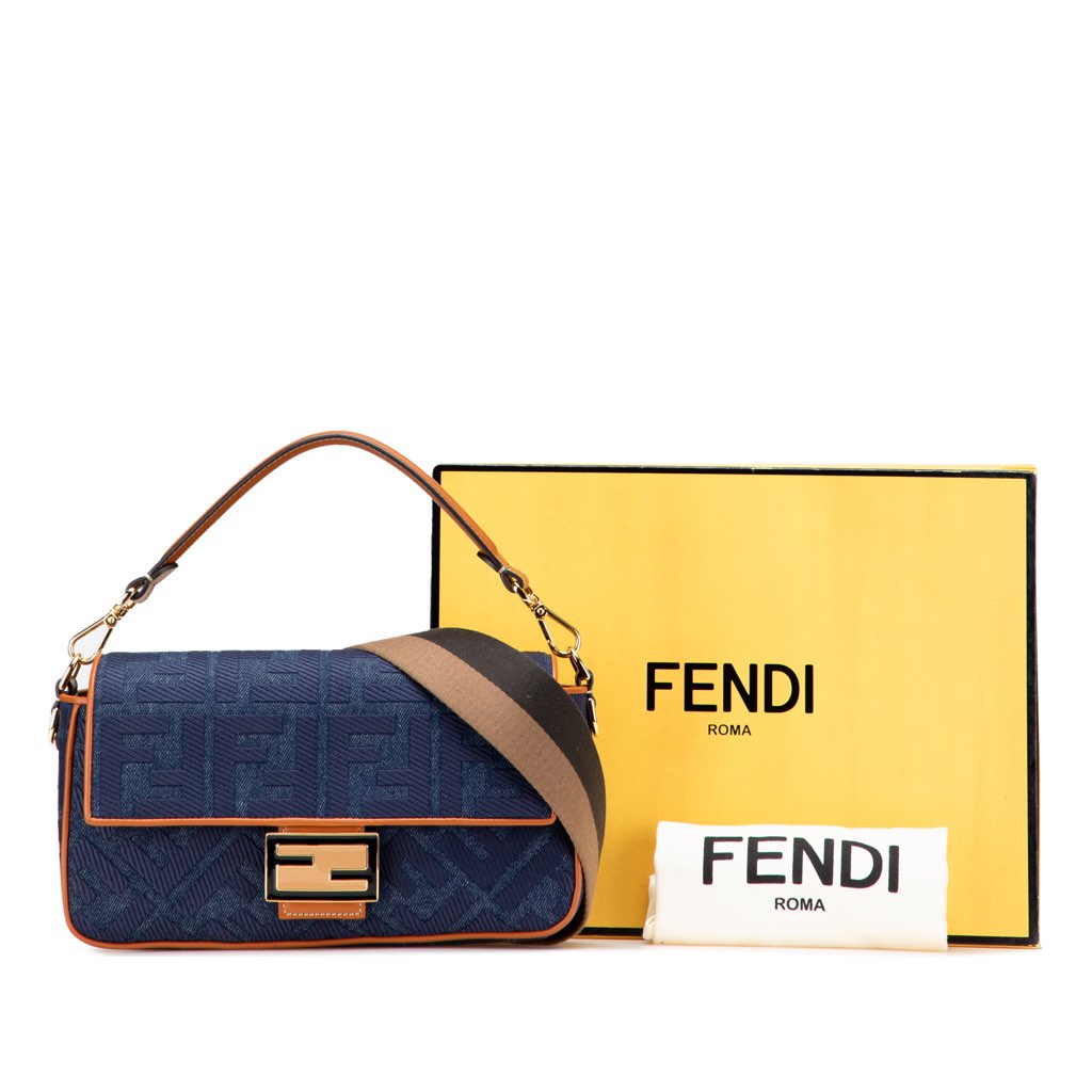 Fendi Zucca Embroidered Denim Baguette Satchel - Image 14