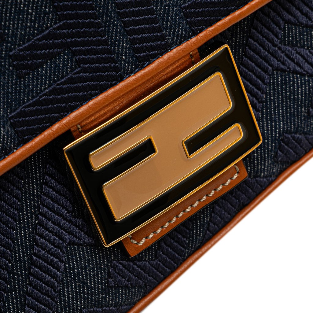 Fendi Zucca Embroidered Denim Baguette Satchel - Image 10