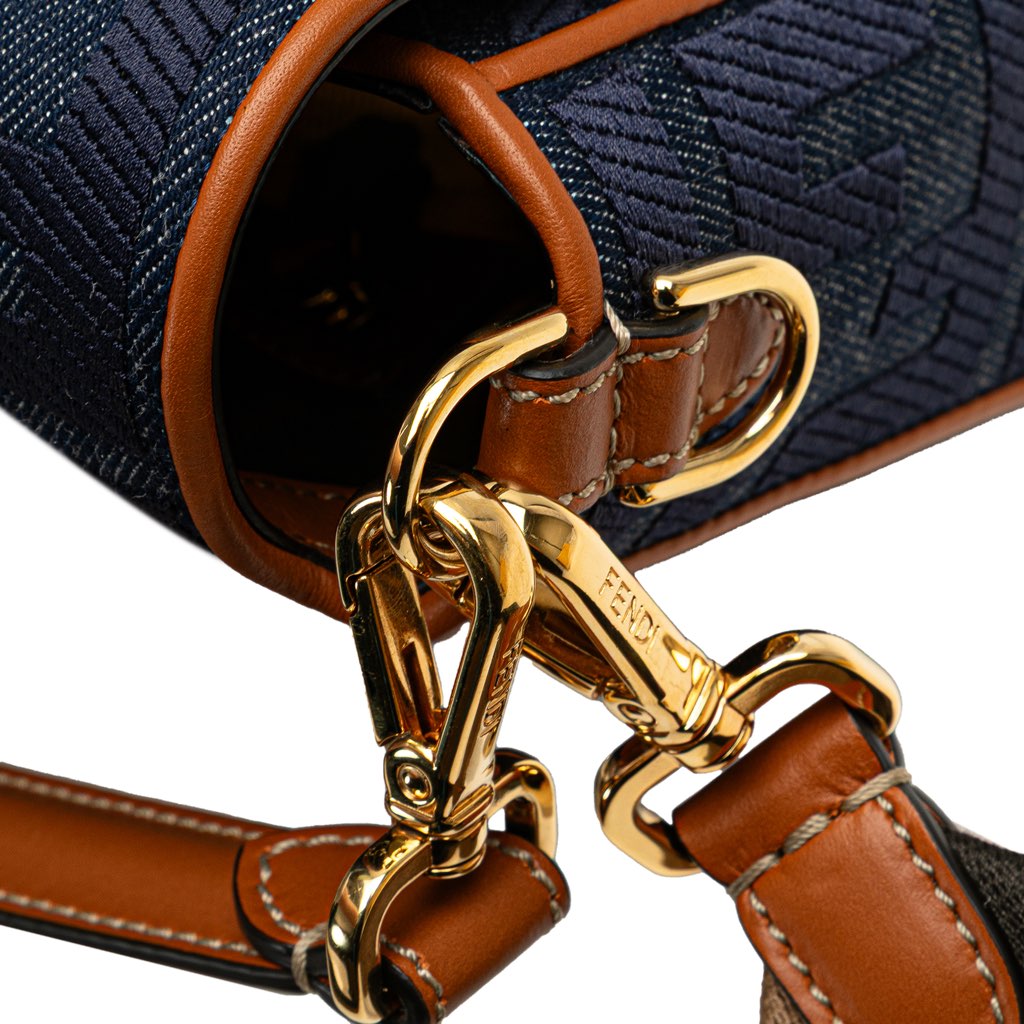 Fendi Zucca Embroidered Denim Baguette Satchel - Image 12
