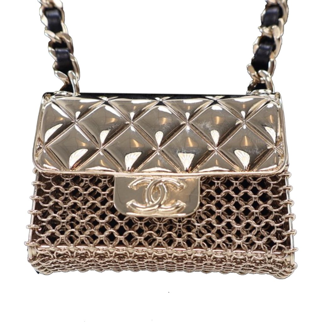 Chanel Leather and Gold Plated Classic Flap Bag Pendant Necklace