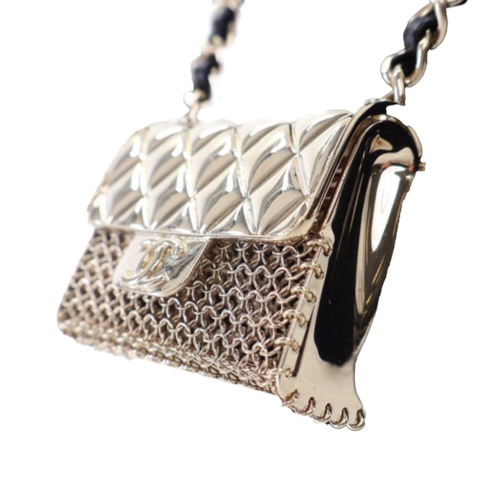 Chanel Leather and Gold Plated Classic Flap Bag Pendant Necklace - 3