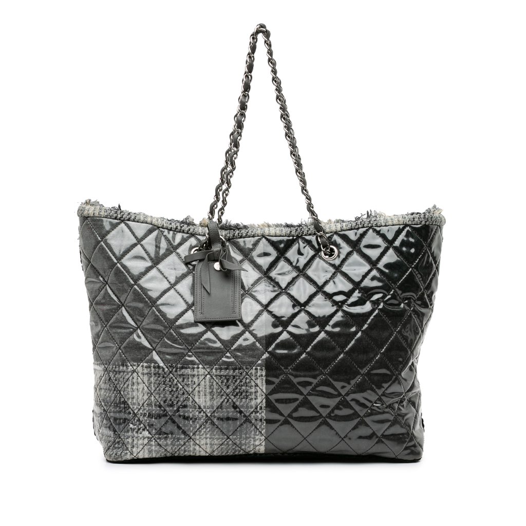 Chanel Large Quilted Tweed and Vinyl Funny Patchwork Tote