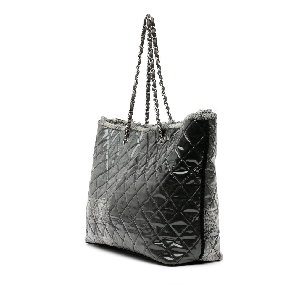 Chanel Large Quilted Tweed and Vinyl Funny Patchwork Tote - Back view