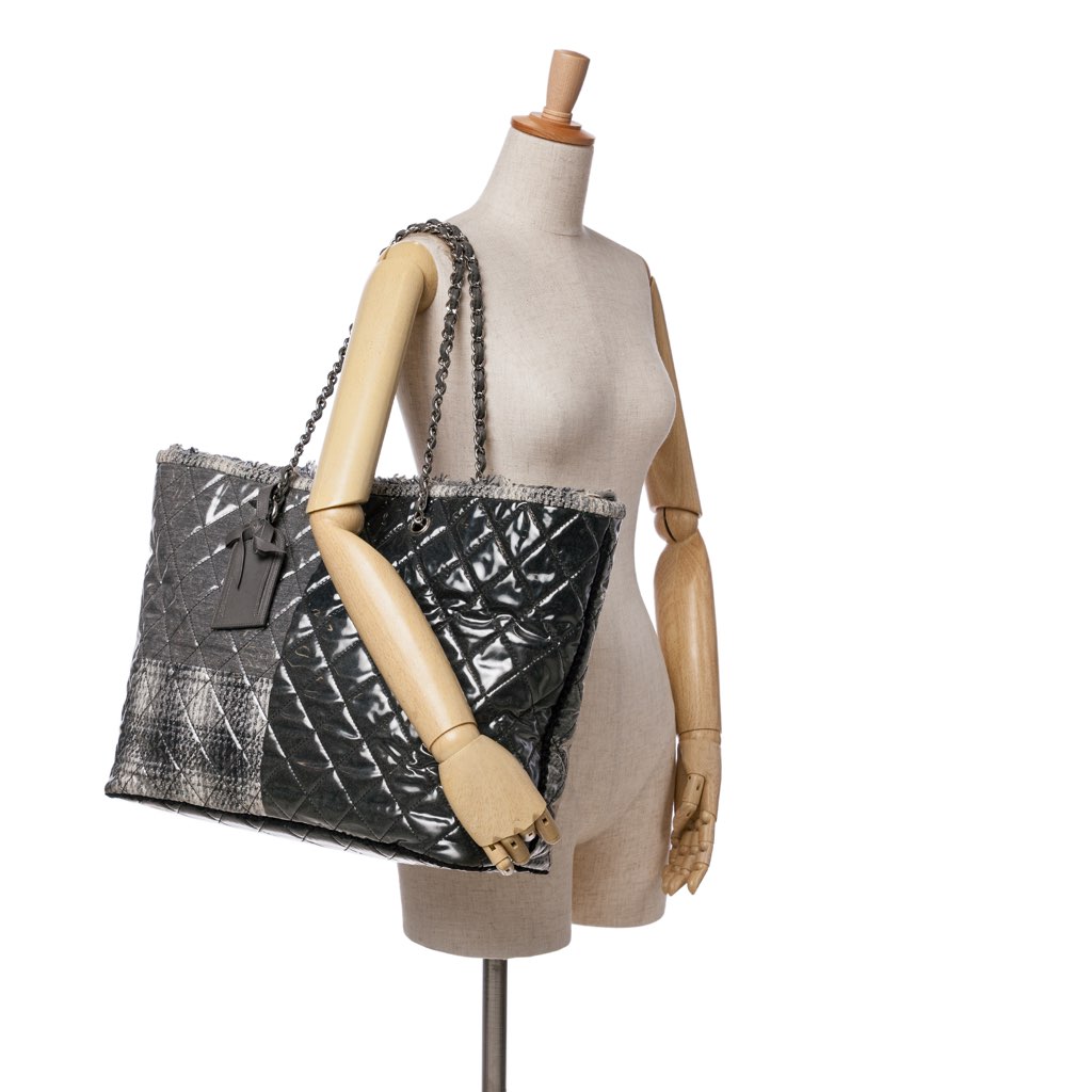 Chanel Large Quilted Tweed and Vinyl Funny Patchwork Tote - Image 11