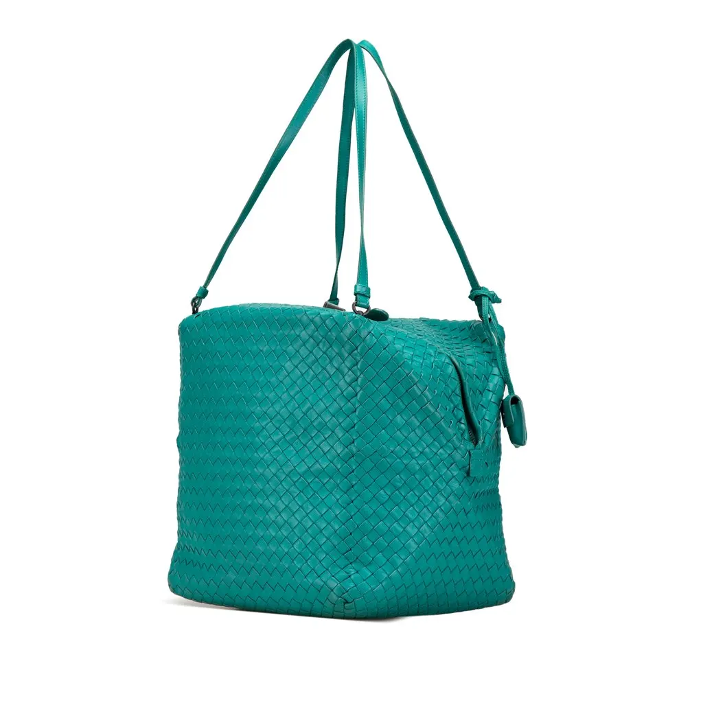 Bottega Veneta Nappa Intrecciato Cube Shoulder Bag Blue Leather Good - Back View