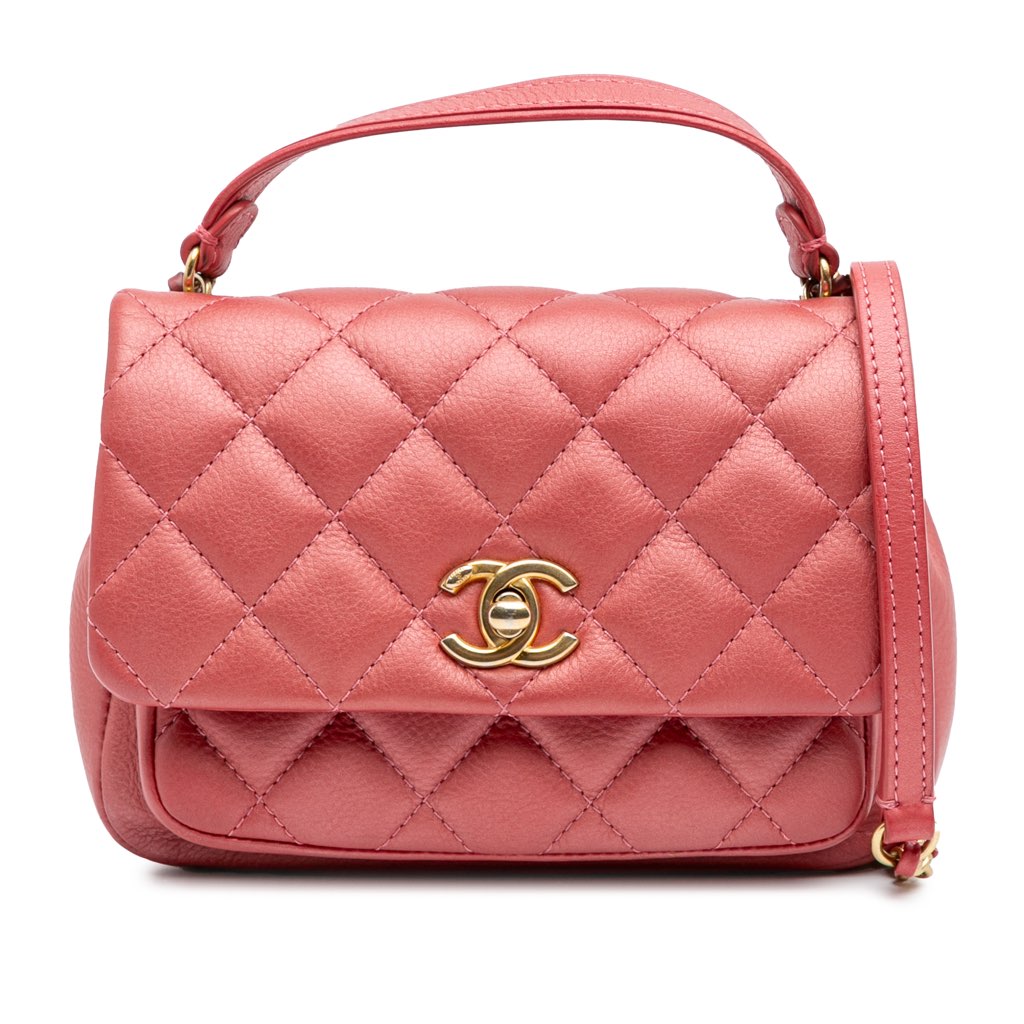 Chanel Quilted Metallic Calfskin Top Handle Flap