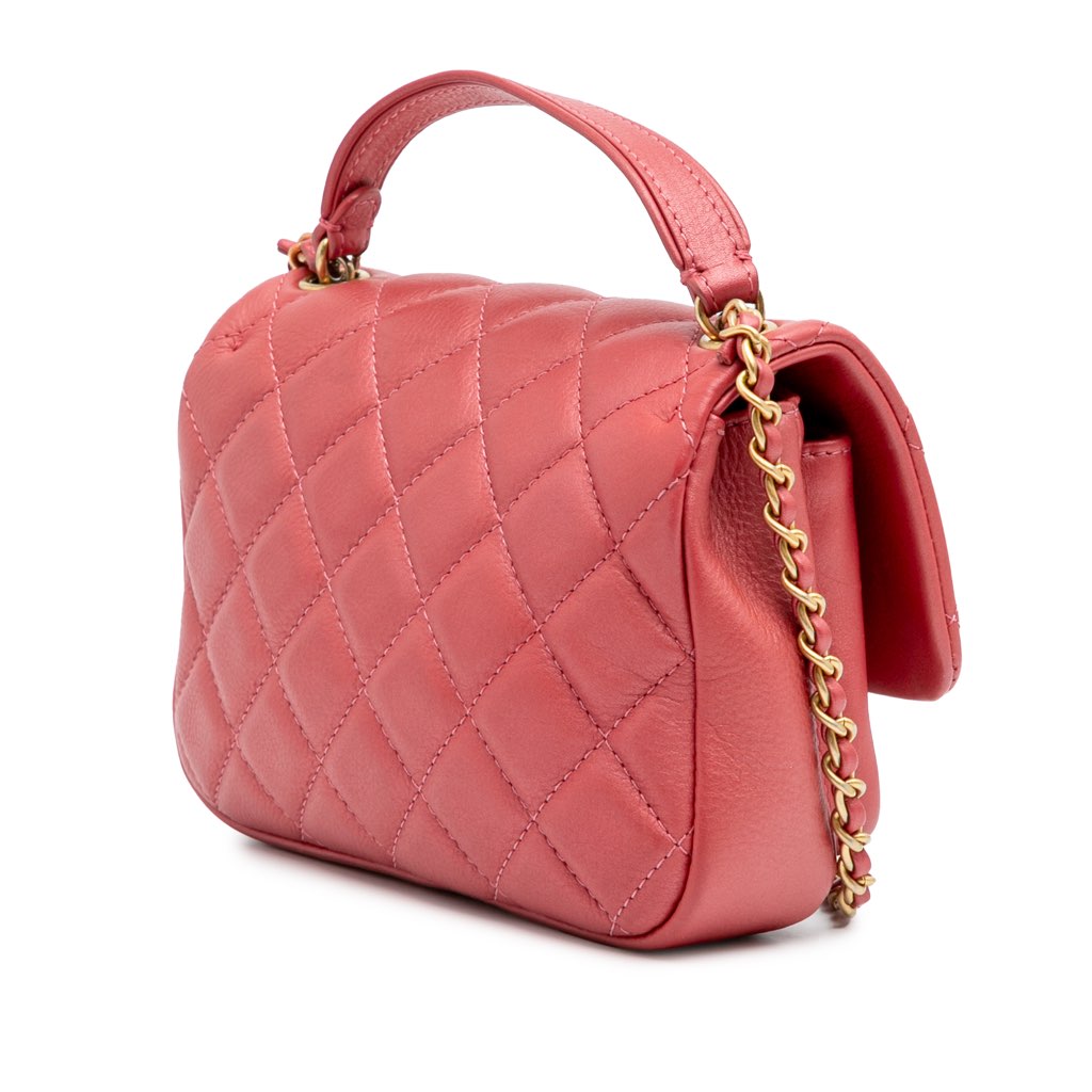 Chanel Quilted Metallic Calfskin Top Handle Flap - Back view