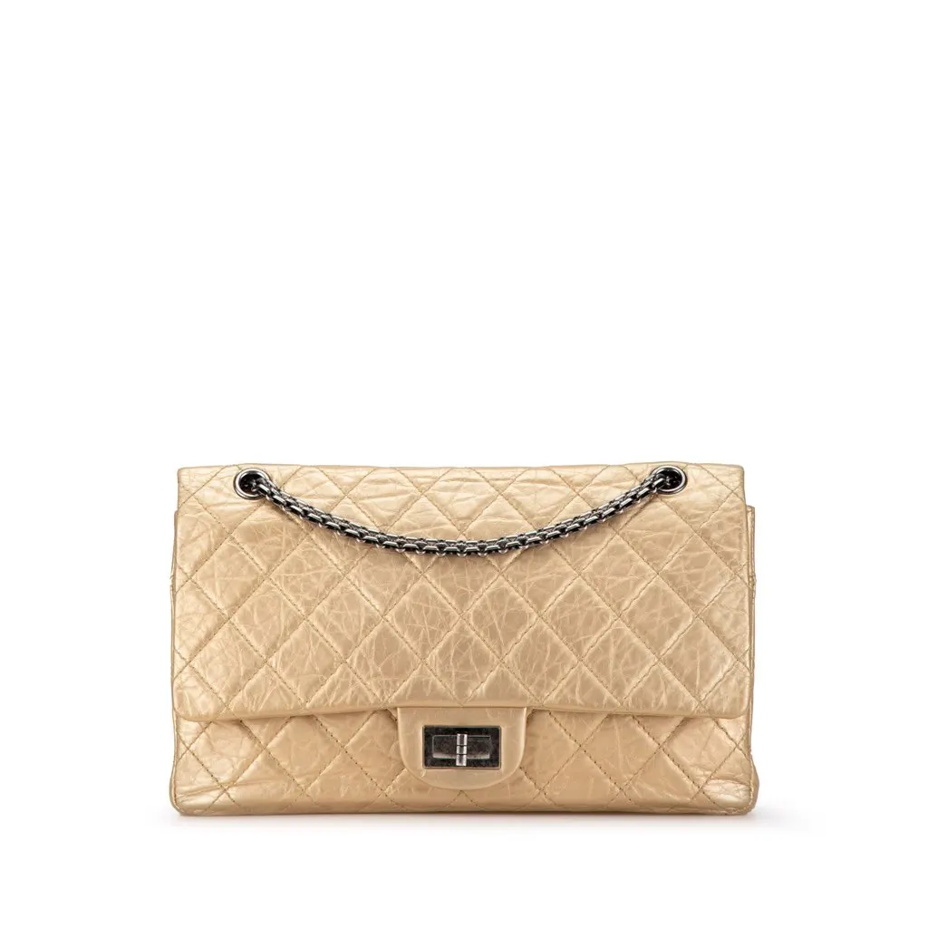 Chanel Reissue 2.55 Aged Calfskin Double Flap 227 Gold Leather Very good - Front View