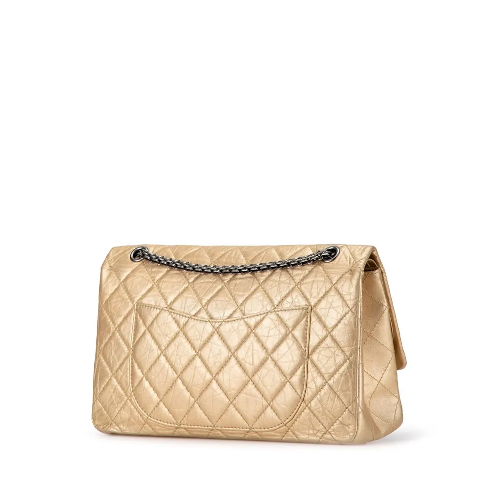 Chanel Reissue 2.55 Aged Calfskin Double Flap 227 Gold Leather Very good - Back View