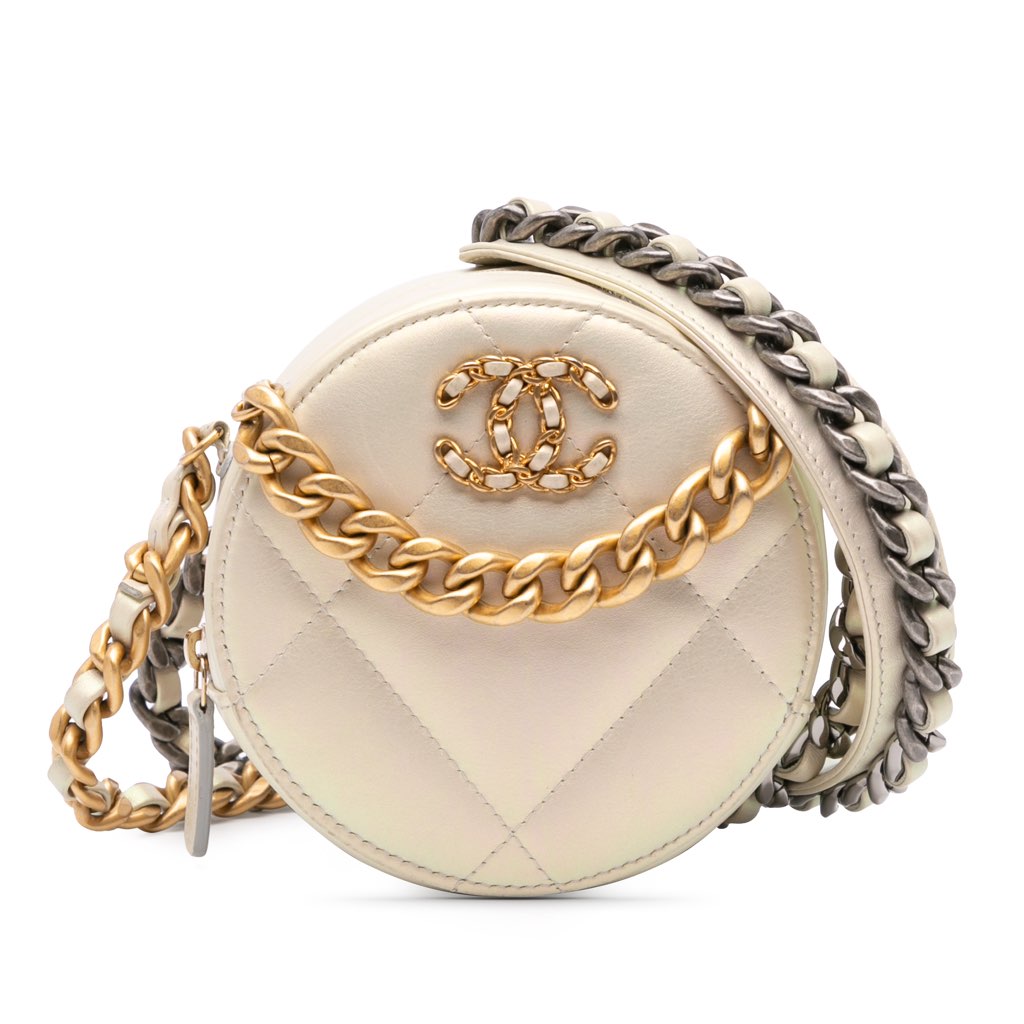 Chanel Iridescent Lambskin 19 Round Clutch with Chain